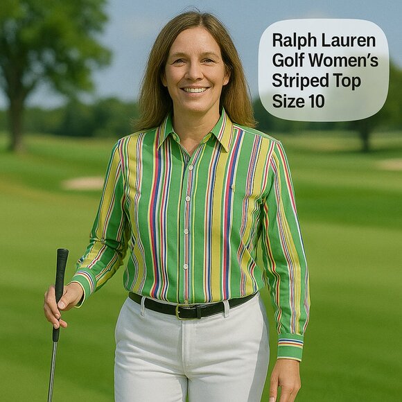 Ralph Lauren Golf Women's Striped Top Size 10 (See Photos) Long Sleeve - Picture 9 of 9